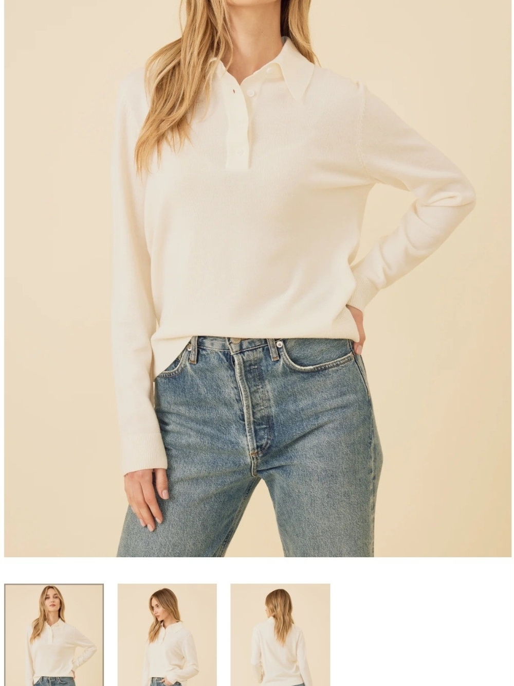 Women's Cream Button-Front Polo Shirt